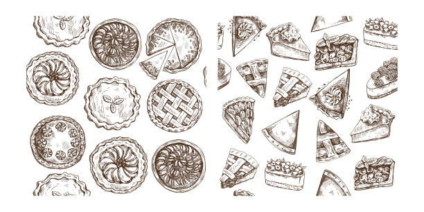 Christmas vintage seamless pattern with pies, tarts, and dessert slices