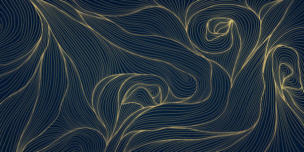 istock Vector line gold wave pattern, japanese art texture, organic shape banner. Vintage ornament poster, luxury wallpaper, sea nature curve illustration 2187987946