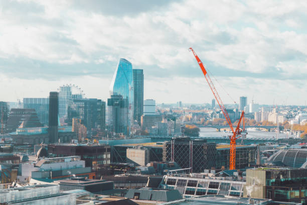 View at construction site with unfinished office building in London
