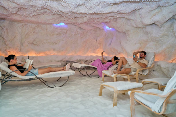 istock Friends relaxing in a salt cave during halotherapy session 2188000088