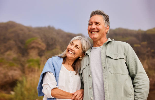 istock Affectionate senior couple on vacation, woman with head on man's shoulder 2188002443