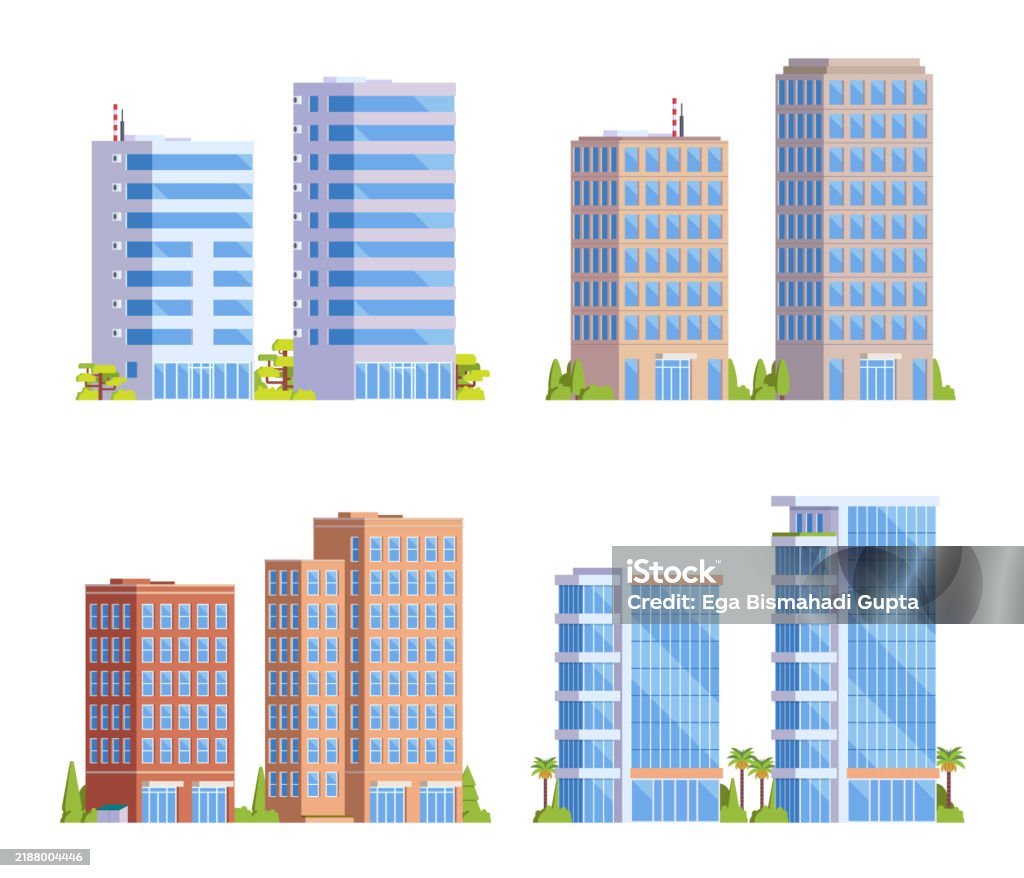 High Rise Building Animation Highrise And Skyline Building Illustration Bundle Front View Vector ...