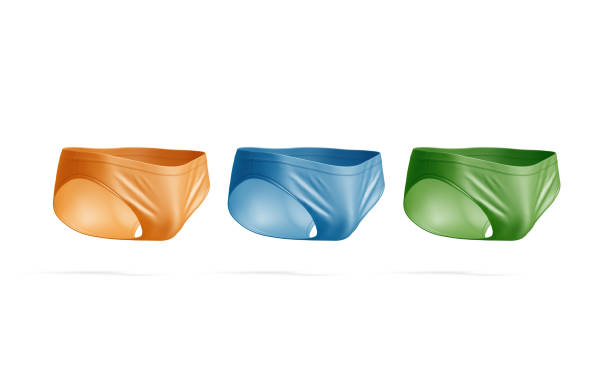 istock Blank colored male swimming briefs mockup, side view 2188008455