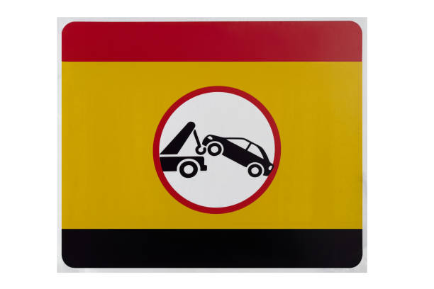 road sign no parking, car evacuation isolated on a white background