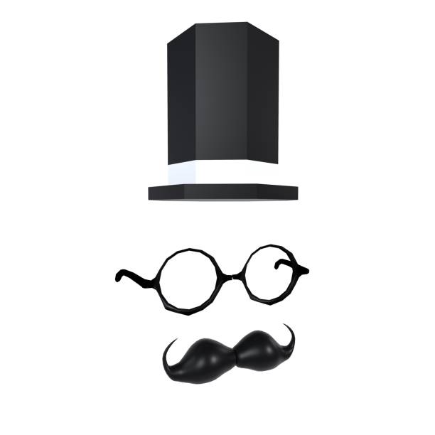 This rendering features a black top hat, quirky glasses, and a mustache arranged creatively.