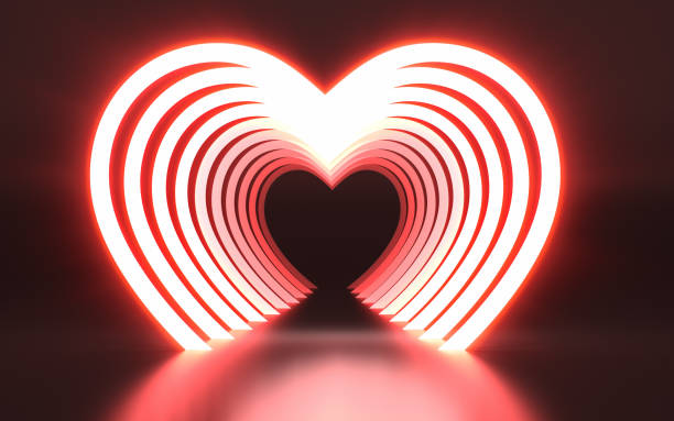 istock Tunnel with Valentine's Day Concept Neon Light  Shapes on Black Background 2188012179