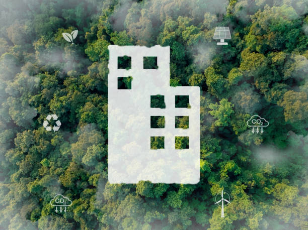 istock Sustainable green building with renewable energy solutions for carbon neutrality and net zero emissions. Environmental sustainability goals by 2050. Renewable energy in sustainable architecture. 2188012205