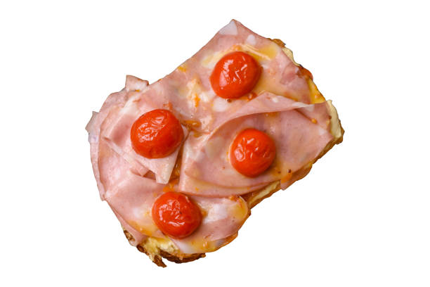istock Sandwich with brioche, meat, melted cheese, ham, tomatoes, salt, spices and herbs 2188017902