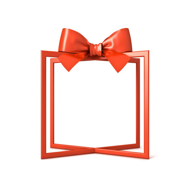 3d red gift box frame mockup stand or perspective view of red present box frame border display showcase isolated on white background with shadow minimal creative idea concepts 3D rendering