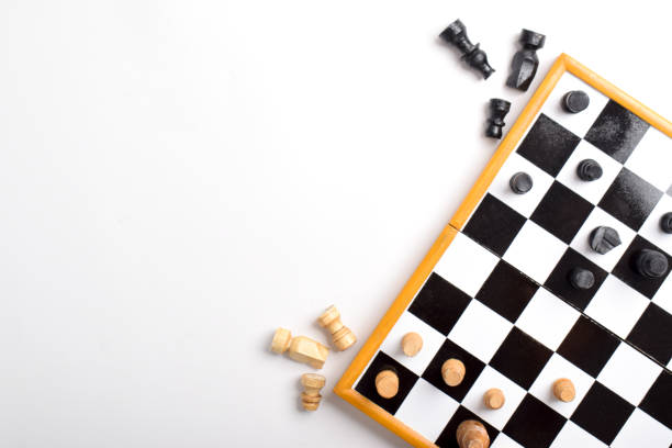istock Top view of Chess board, white and black chess figures 2188029715