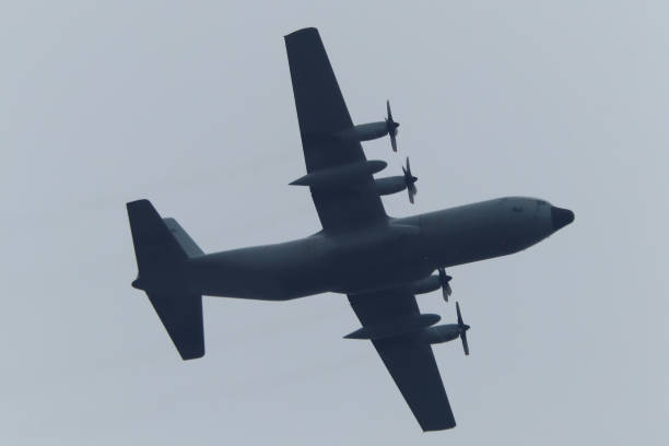 Chiangmai, Thailand -  July 4 2024:  C-130 of Royal Thai Air force. Take off from Chiangmai Airport.