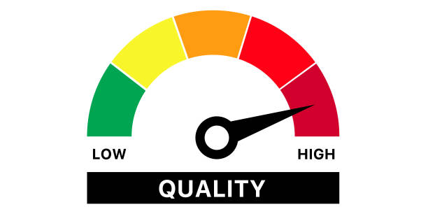 istock Quality level gauge with needle pointing towards high, showing scale from low to high.. 2188036570
