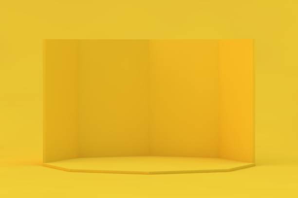 istock Cube box or corner room interior cross section. yellow empty geometric square 3D blank box template 2188036605