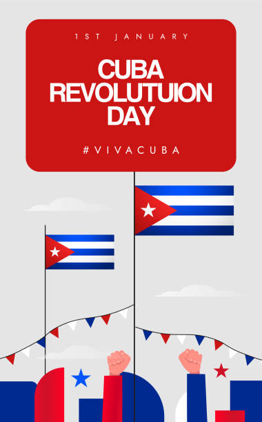 ilustrações de stock, clip art, desenhos animados e ícones de cuba revolution day 26th july cover banner and post template with cuban flags and people in traditional dress. the day commemorates the historic cuban revolution. - 1950 1959