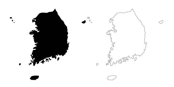 South Korea map in two solid black and outline variations.. South Korea map in two solid black and outline variations. south korea stock illustrations