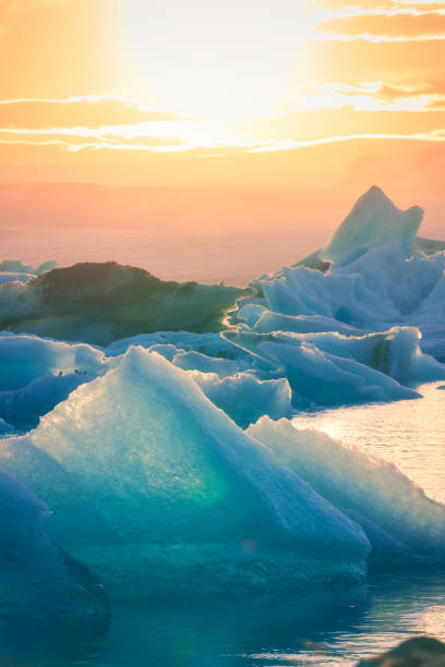 Spectacular sunrise over the bridge of the Jokulsarlon Glacier Lagoon, Iceland