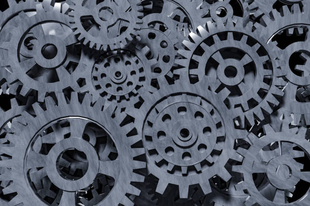 A close-up 3D rendering of interlocking metal gears, symbolizing precision, teamwork, and mechanical efficiency. This image is ideal for illustrating concepts related to engineering, machinery, industrial design, mechanical systems, and automation in technology, highlighting coordination and interconnectedness