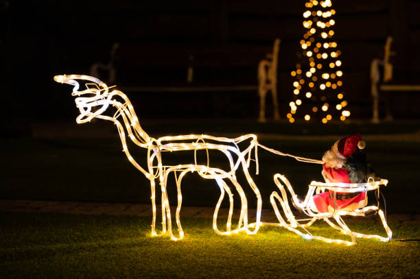 istock Illuminated Santa sleigh with reindeer decoration 2188056160