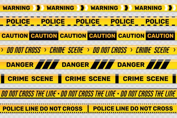 istock Police line. Caution adhesive tape. Danger zone. Crossing prohibition. Black and yellow strips. Restriction zone. Prohibited cordon. Security ribbons. Crime place borders vector set 2188060754