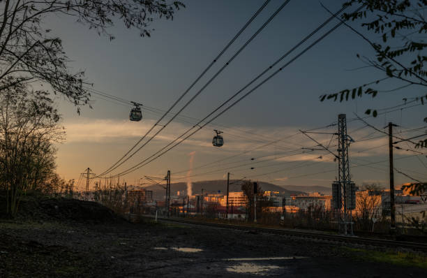 Cable car on two ropes over railway tracks in Usti nad Labem CZ 11 30 2024