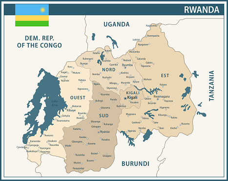 Mapa De Rwanda Ilustración de Rwanda Map Vector Vintage Dark Blue Beige Mapa Político ...