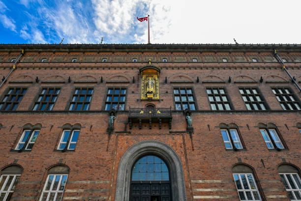 Copenhagen town hall. Historic City Hall Building in Denmark. interior Hall building Kobenhavns located on Square in central Copenhagen.