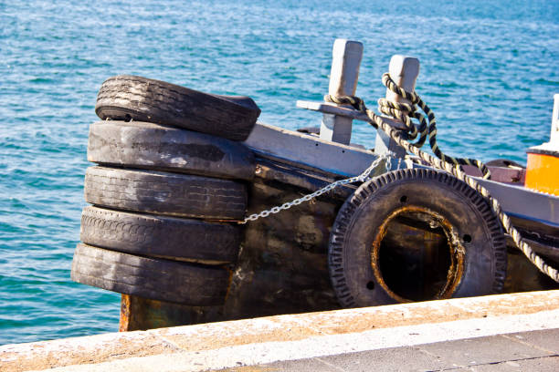 Rural mexican beach tugboat docked at port in Tuxpam, Veracruz Mexico.