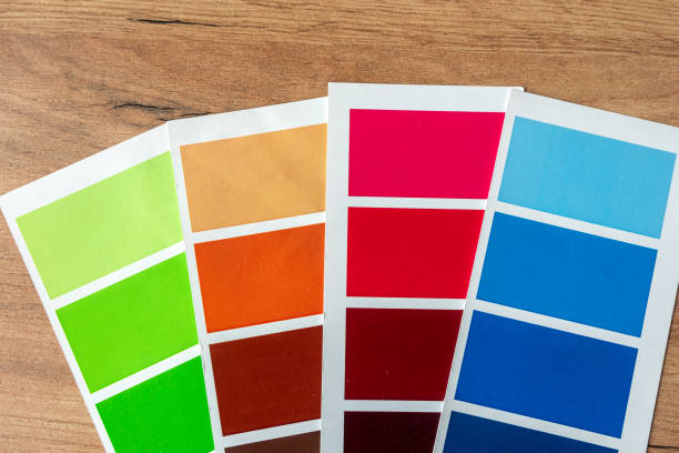 istock Paper color rainbow samples palette catalog on desk. New trending 2188072646