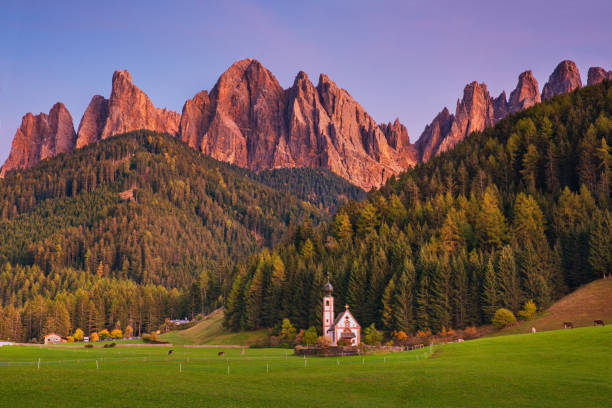 istock The Chapel and Peaks at Sunset, Dolomites, Italy 2188075820