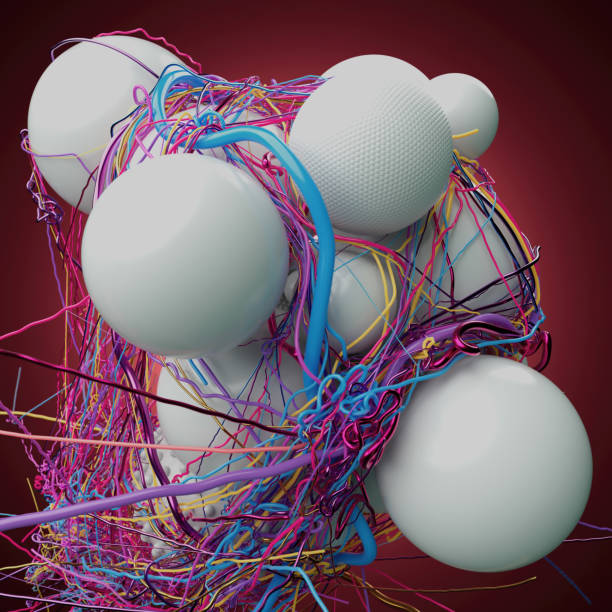 istock Colorful Connections: A Dance of Spheres on a Red Gradient Canvas 2188081450