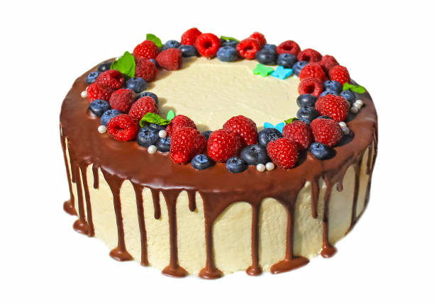 istock Chocolate cake with icing and fresh berry on white isolated background 2188085703