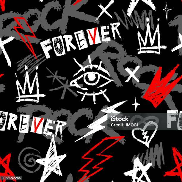 Alt Rock Patterns Dynamic Rockthemed Pattern With Bold Graphics Stock Illustration ...