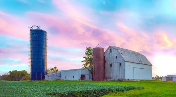 istock Old Weathered barn and silo at sunrise-Howard County, Indiana 2188097931