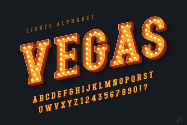Cinema alphabet design, cabaret, retro lamps letters and numbers. Original design