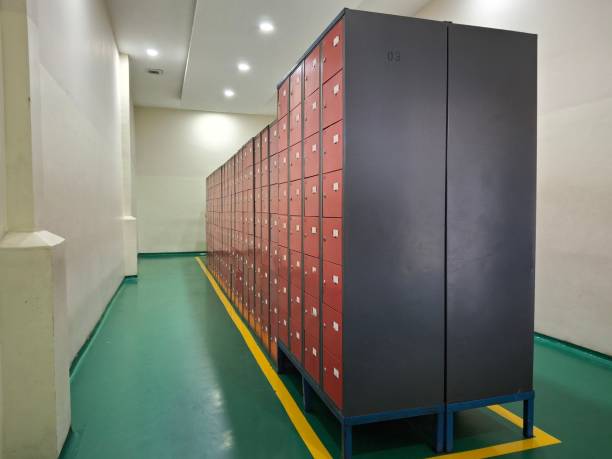 istock Locker cabinet in changing room, locker room, red locker cabinet 2188112934