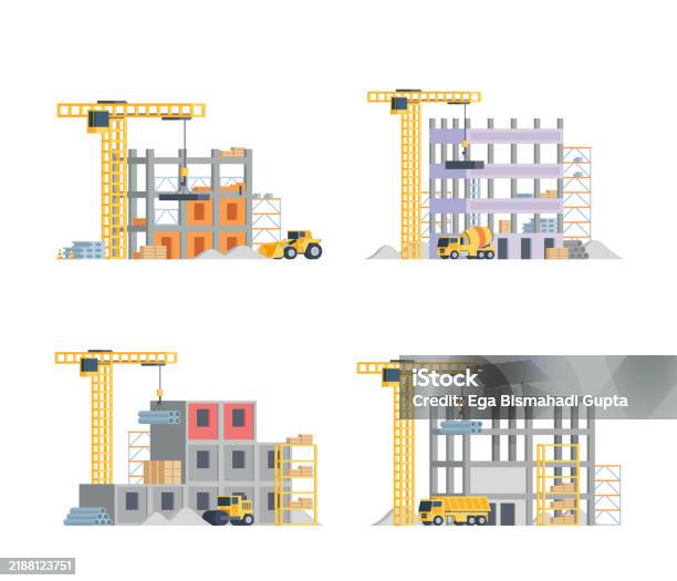 Complete Construction Vector Construction Site Building Illustration Bundle Vector Elements Set And ...