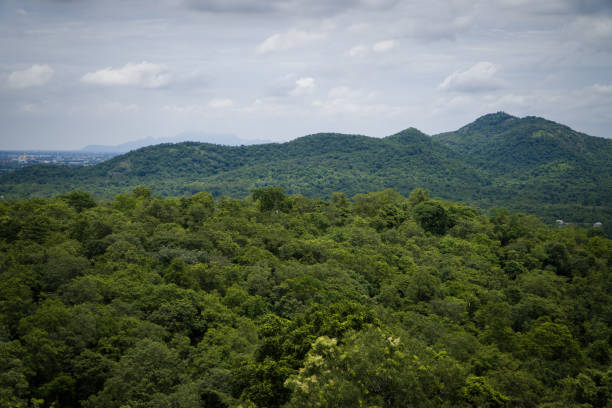 Rock formations showing textures and outcrops formed by weather and time landscape Sariburi Thailand