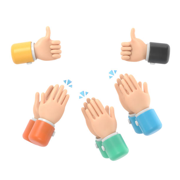 istock Set of people hands clapping, giving likes. Applause, ovation, celebrating, rapture. Flat doodle illustration in cute cartoon style.3D rendering on white background. 2188128050