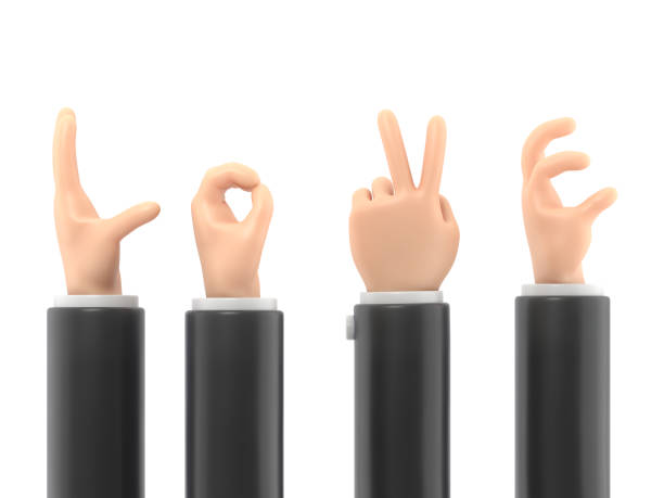 istock Cartoon Gesture Icon Mockup.Set female hands gestures making word LOVE, clipping path.3D rendering on white background. 2188128112