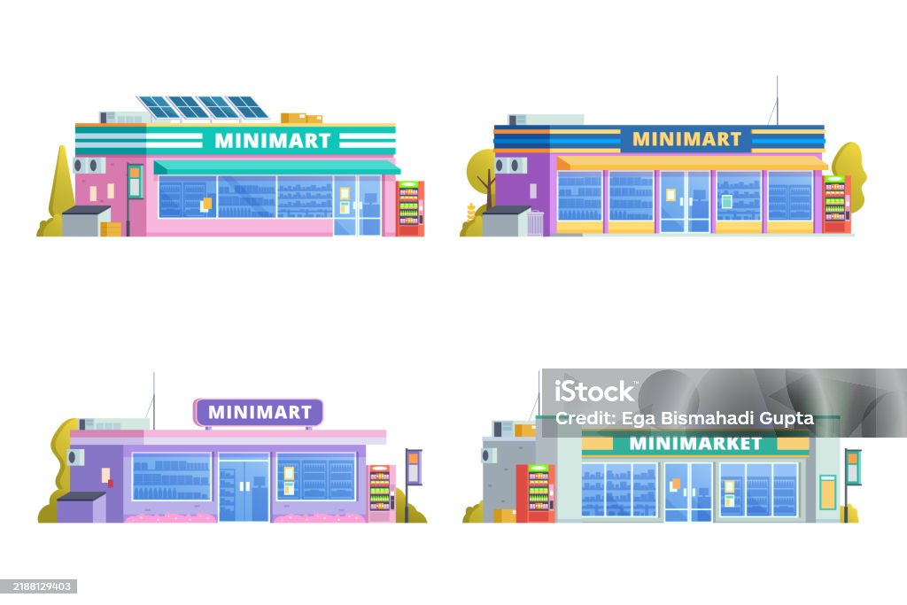 Minimarket Or Store Building Illustration Bundle Vector Elements Set ...
