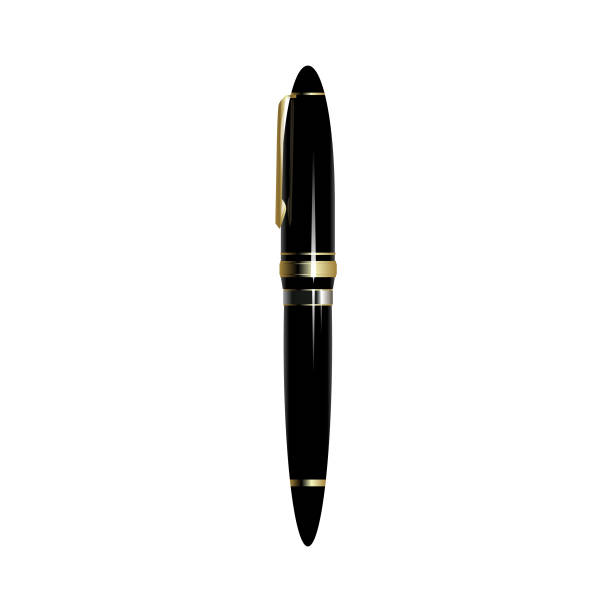 istock Elegant black fountain pen vector illustration with gold accents on a white background 2188132214