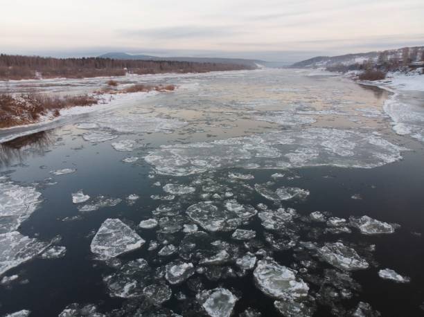 istock A frozen river with a lot of ice floating on the surface 2188134200