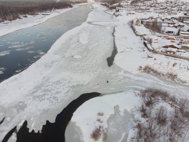 istock A frozen river with a lot of ice floating on the surface 2188134210