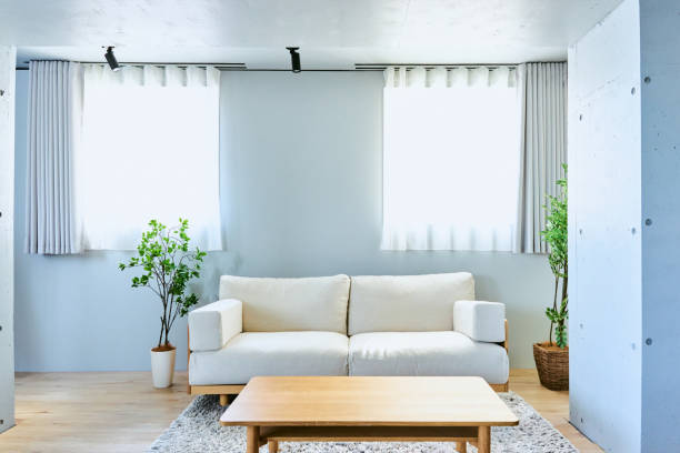 istock Interior and internal observations without a person in a beautiful and simple room with sofa and low table 2188135340