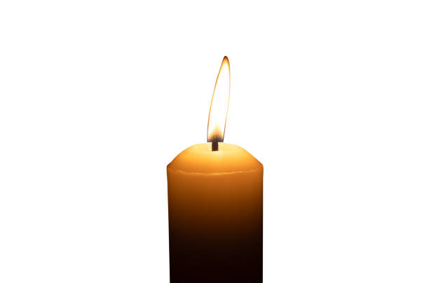 istock A single burning candle flame or light glowing on a big white candle isolated on white background with clipping path 2188144681