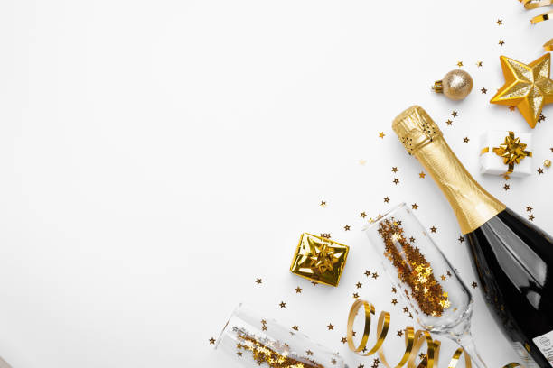 istock Christmas background with golden decoration on white background, space for text 2188145501