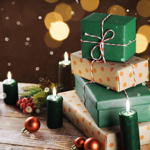 istock Christmas gift boxes with decoration on the table 2188147276