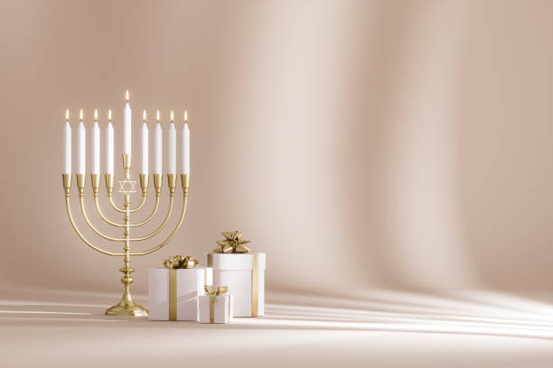 Hanukkah, Jewish Holiday with Menorah and Gift Boxes