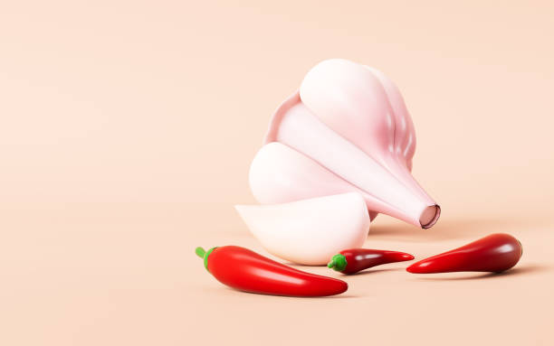 istock Cartoon garlic and chillies , 3d rendering. 2188148156