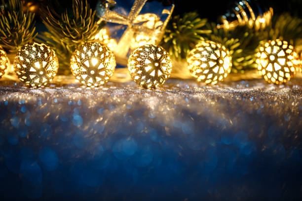 istock Beautiful Christmas decorations displayed with a gift box in the background 2188149188